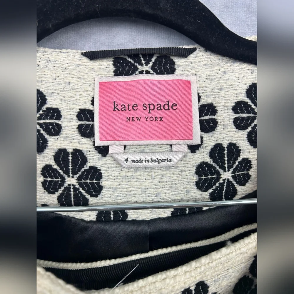 Kate‎ Spade Tweed Jacket skirt suit Career Office Cream&black Floral Size 4